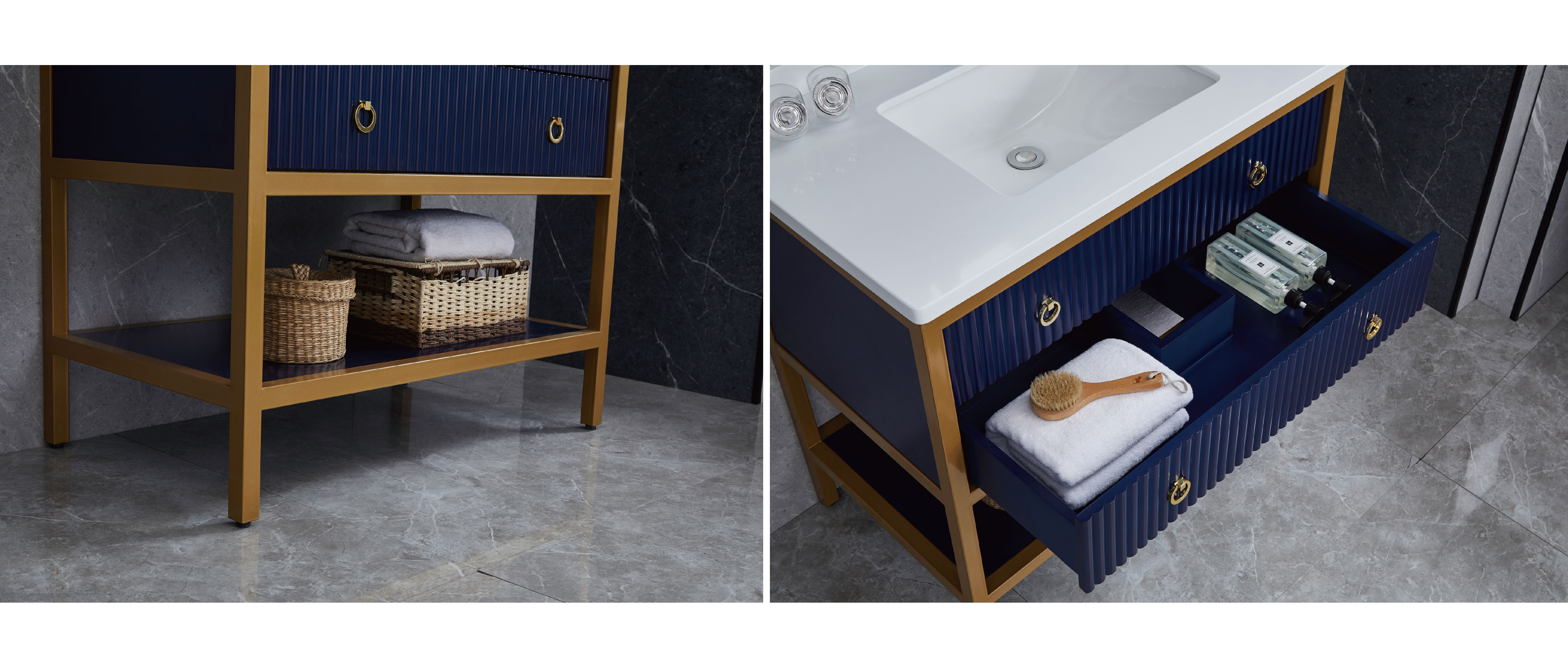 Dunkelbraune Holzfarbe Badezimmerschränke Wandmontage Eitelkeit Golden